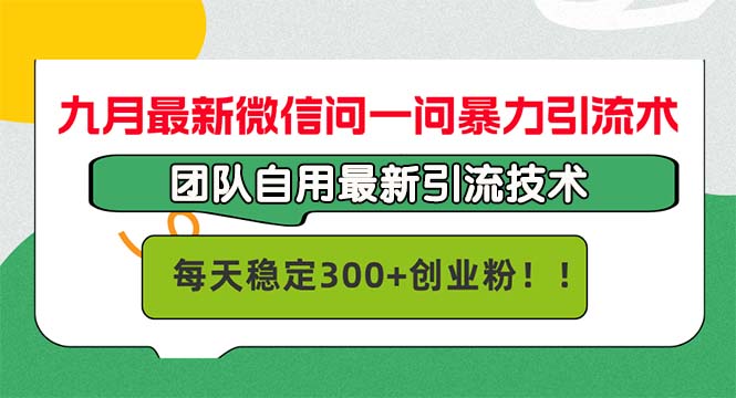 九月最新微信问一问暴力引流术，团队自用引流术，每天稳定300+创…-随风资源网