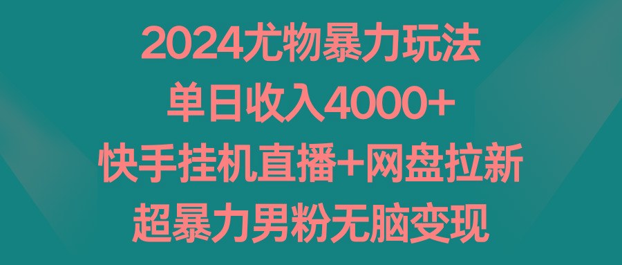 2024尤物暴力玩法 单日收入4000+快手挂机直播+网盘拉新 超暴力男粉无脑变现-随风资源网