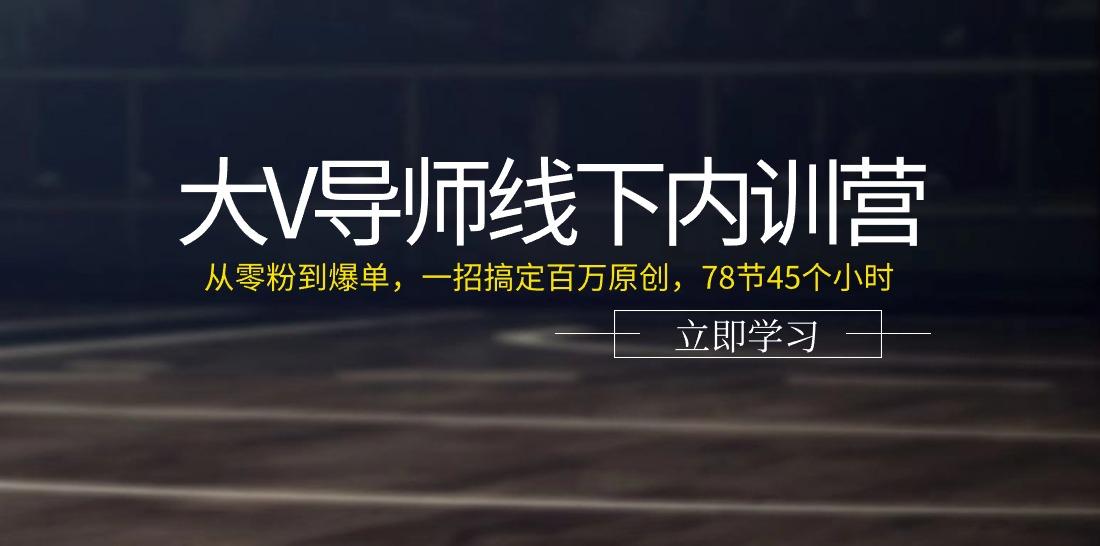 大V导师线下内训营：从零粉到爆单，一招搞定百万原创(78节45个小时)-随风资源网