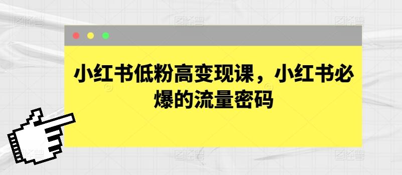 小红书低粉高变现课，小红书必爆的流量密码-随风资源网