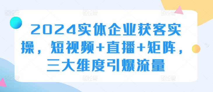 2024实体企业获客实操，短视频+直播+矩阵，三大维度引爆流量-随风资源网