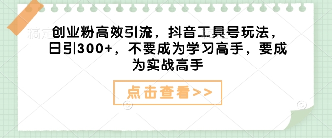 创业粉高效引流，抖音工具号玩法，日引300+，不要成为学习高手，要成为实战高手-随风资源网