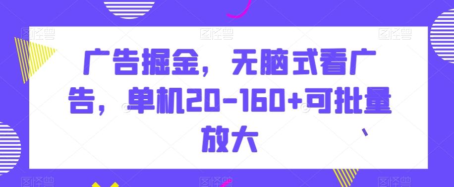 广告掘金，无脑式看广告，单机20-160+可批量放大【揭秘】-随风资源网