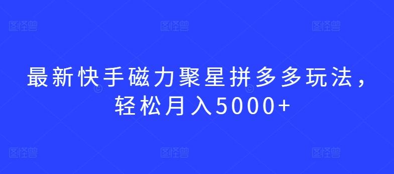 最新快手磁力聚星拼多多玩法，轻松月入5000+【揭秘】-随风资源网