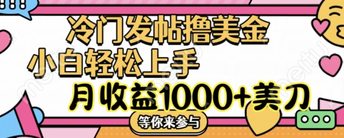 冷门发帖撸美金项目，月收益1000+美金，简单无脑，干就完了【揭秘】-随风资源网