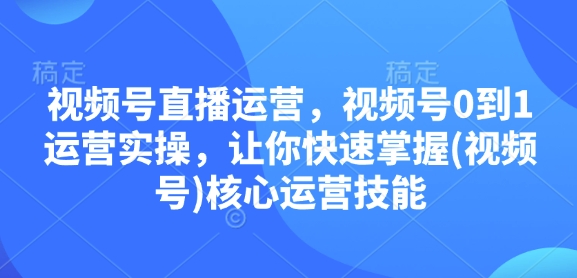 视频号直播运营，视频号0到1运营实操，让你快速掌握(视频号)核心运营技能-随风资源网