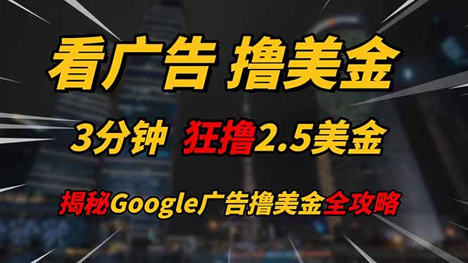看广告，撸美金！！3分钟赚2.5美金！！日入200美金不是梦！揭秘Google…-随风资源网