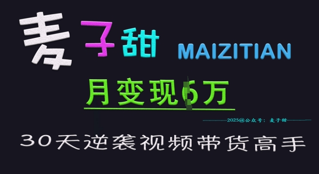 麦子甜30天逆袭视频带货高手，单月变现6W加特训营-随风资源网