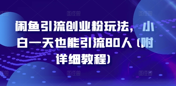 闲鱼引流创业粉玩法，小白一天也能引流80人(附详细教程)-随风资源网