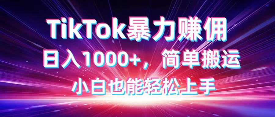 TikTok搬运暴力赚佣，日入1000+，简单搬运，小白也能轻松上手-随风资源网