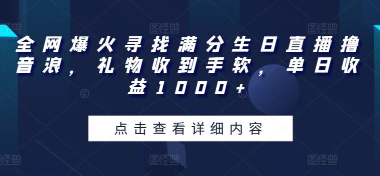 全网爆火寻找满分生日直播撸音浪，礼物收到手软，单日收益1000+【揭秘】-随风资源网
