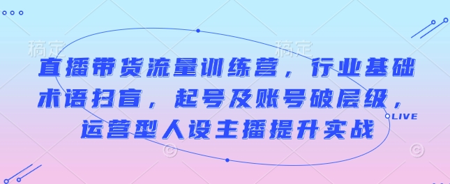 直播带货流量训练营，行业基础术语扫盲，起号及账号破层级，运营型人设主播提升实战-随风资源网