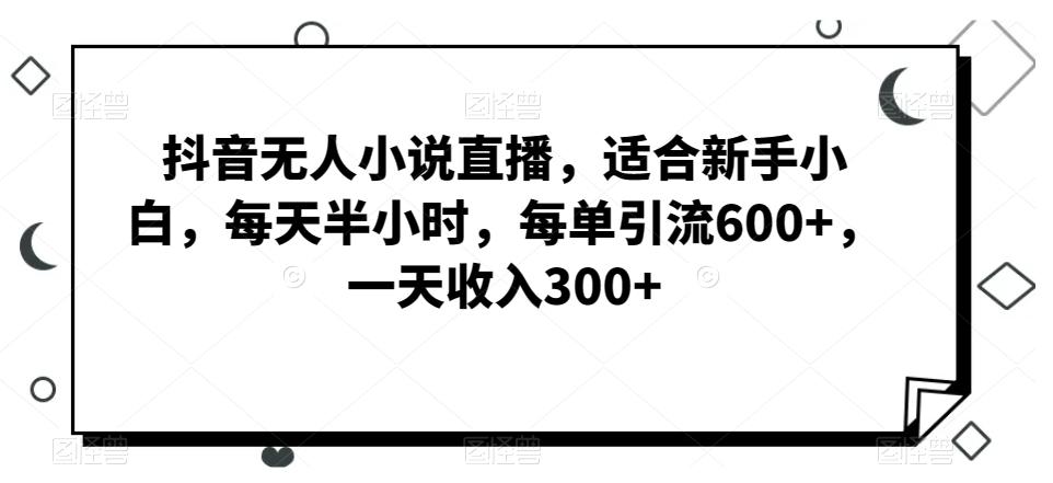 抖音无人小说直播，适合新手小白，每天半小时，每单引流600+，一天收入300+-随风资源网