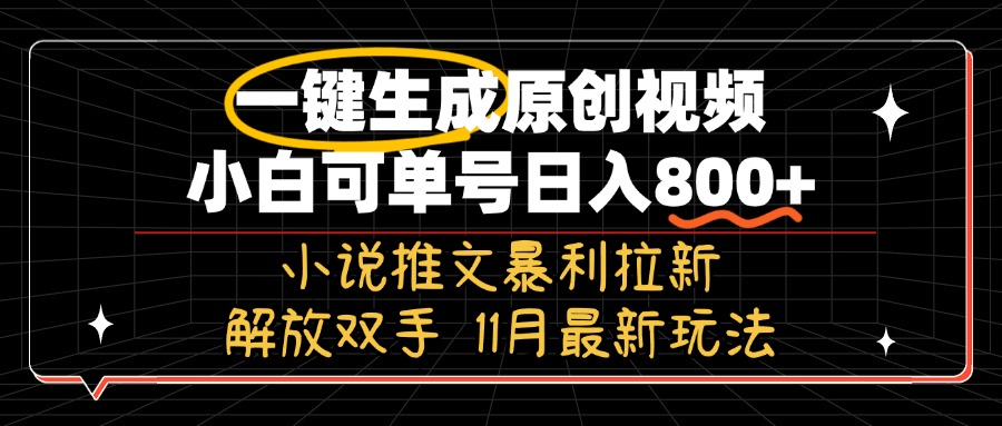 11月最新玩法小说推文暴利拉新，一键生成原创视频，小白可单号日入800+…-随风资源网