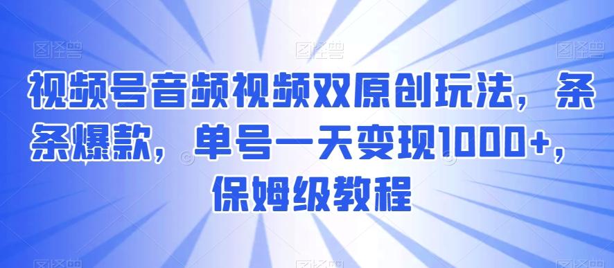 视频号音频视频双原创玩法，条条爆款，单号一天变现1000+，保姆级教程【揭秘】-随风资源网