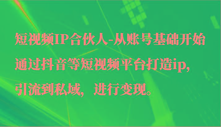 短视频IP合伙人-从账号基础开始通过抖音等短视频平台打造ip，引流到私域，进行变现。-随风资源网