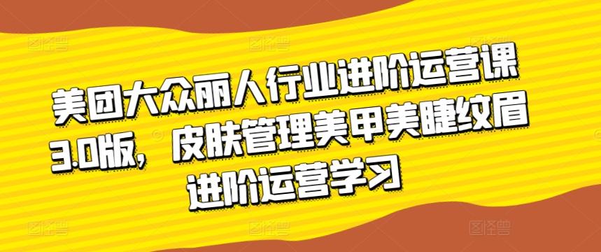 美团大众丽人行业进阶运营课3.0版，皮肤管理美甲美睫纹眉进阶运营学习-随风资源网