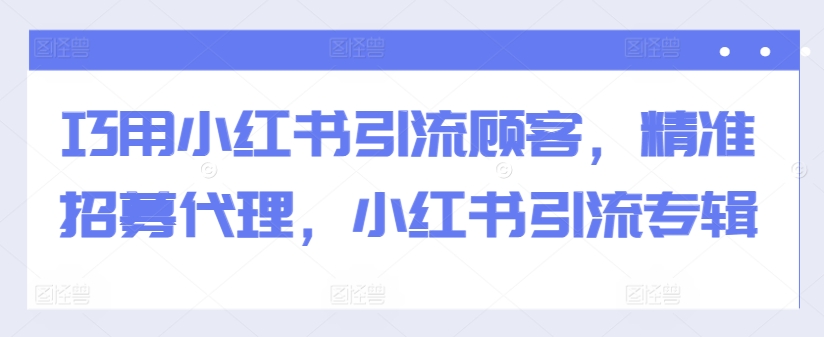 巧用小红书引流顾客，精准招募代理，小红书引流专辑-随风资源网