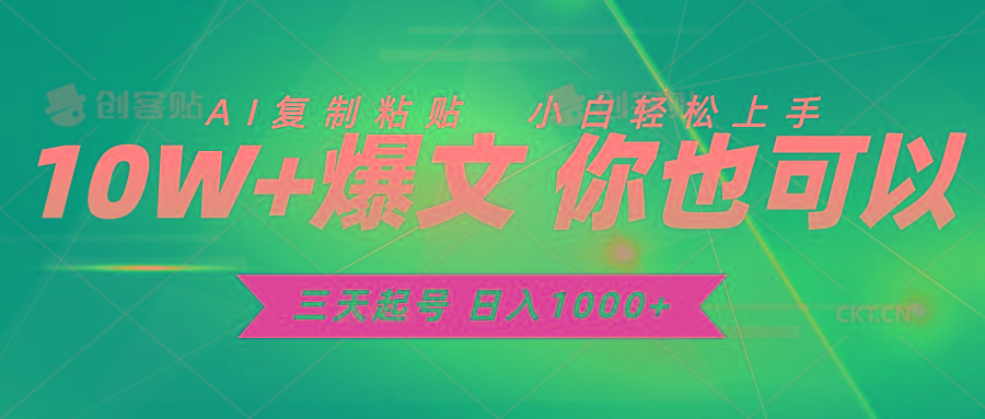 三天起号 日入1000+ AI复制粘贴 小白轻松上手-随风资源网
