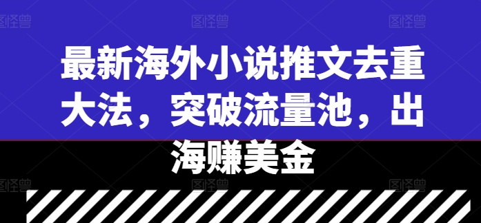 最新海外小说推文去重大法，突破流量池，出海赚美金-随风资源网