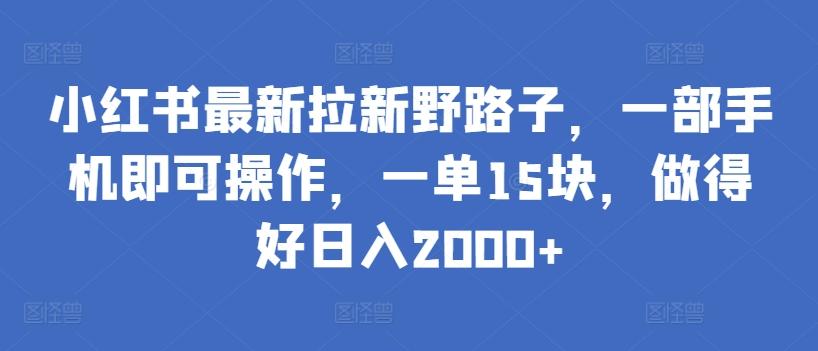 小红书最新拉新野路子，一部手机即可操作，一单15块，做得好日入2000+【揭秘】-随风资源网
