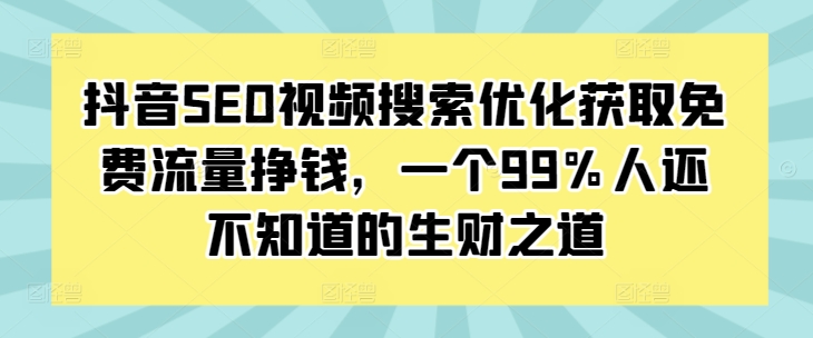 抖音SEO视频搜索优化获取免费流量挣钱，一个99%人还不知道的生财之道-随风资源网