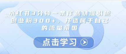 小红书3分钟一条作品精准引流创业粉300+，打造属于自己的流量帝国-随风资源网