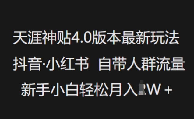 天涯神贴4.0版本最新玩法，抖音·小红书自带人群流量，新手小白轻松月入过W-随风资源网