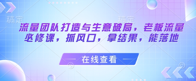 流量团队打造与生意破局，老板流量必修课，抓风口，拿结果，能落地-随风资源网
