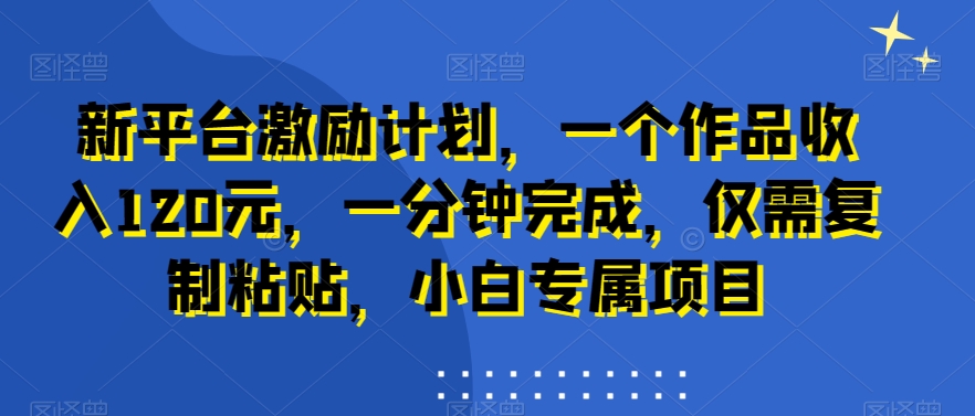 新平台激励计划，一个作品收入120元，一分钟完成，仅需复制粘贴，小白专属项目【揭秘】-随风资源网