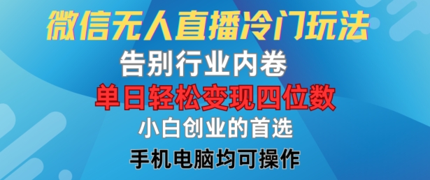 微信无人直播冷门玩法，告别行业内卷，单日轻松变现四位数，小白的创业首选【揭秘】-随风资源网