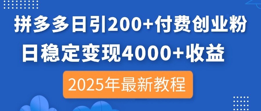 拼多多日引200+付费创业粉，日稳定变现4000+收益，2025年最新教程-随风资源网