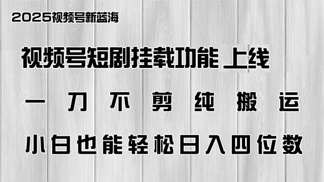 视频号短剧挂载功能上线，一刀不剪纯搬运，小白也能轻松日入四位数-随风资源网