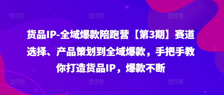 货品IP全域爆款陪跑营【第3期】赛道选择、产品策划到全域爆款，手把手教你打造货品IP，爆款不断-随风资源网