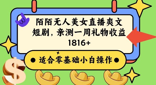 陌陌美女无人直播爽文短剧项目，亲测一个星期1800+【揭秘】-随风资源网