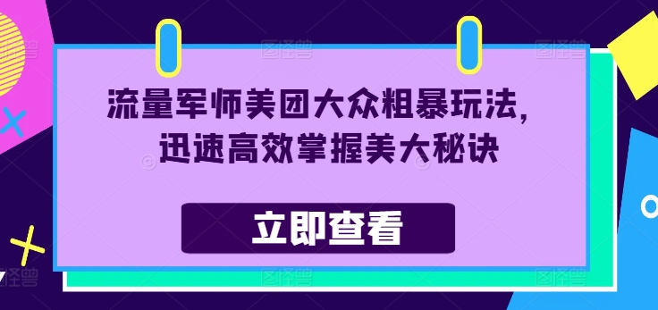 流量军师美团大众粗暴玩法，迅速高效掌握美大秘诀-随风资源网