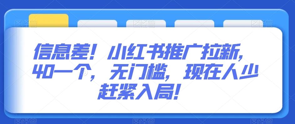 信息差！小红书推广拉新，40一个，无门槛，现在人少赶紧入局！-随风资源网