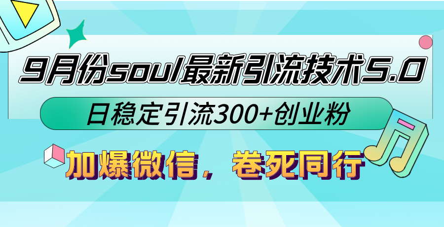 9月份soul最新引流技术5.0，日稳定引流300+创业粉，加爆微信，卷死同行-随风资源网