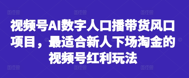 视频号AI数字人口播带货风口项目，最适合新人下场淘金的视频号红利玩法-随风资源网