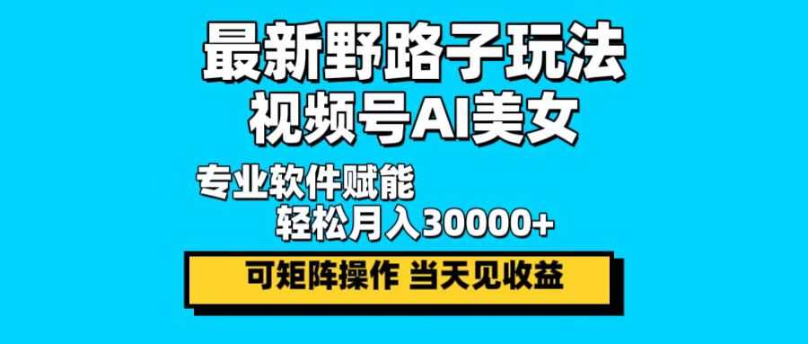 最新野路子玩法，视频号AI美女，当天见收益，轻松月入30000＋-随风资源网