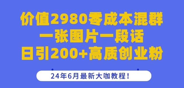 价值2980零成本混群一张图片一段话日引200+高质创业粉，24年6月最新大咖教程【揭秘】-随风资源网