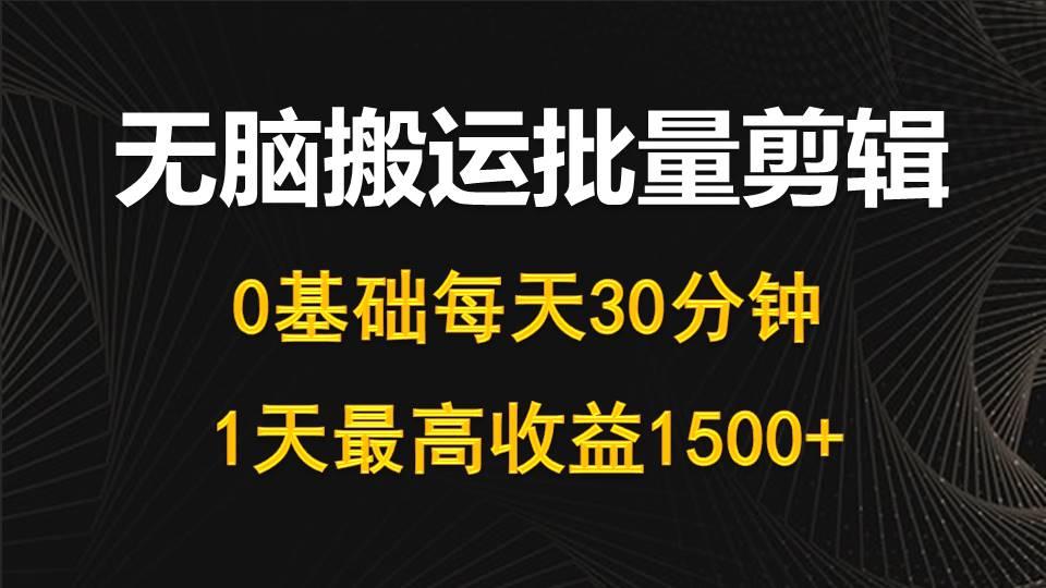 (10008期)每天30分钟，0基础无脑搬运批量剪辑，1天最高收益1500+-随风资源网