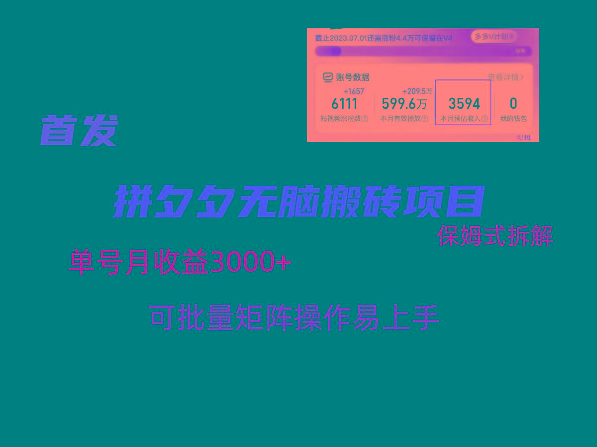 拼夕夕无脑搬砖，单号稳定收益3000+，保姆式拆解-随风资源网