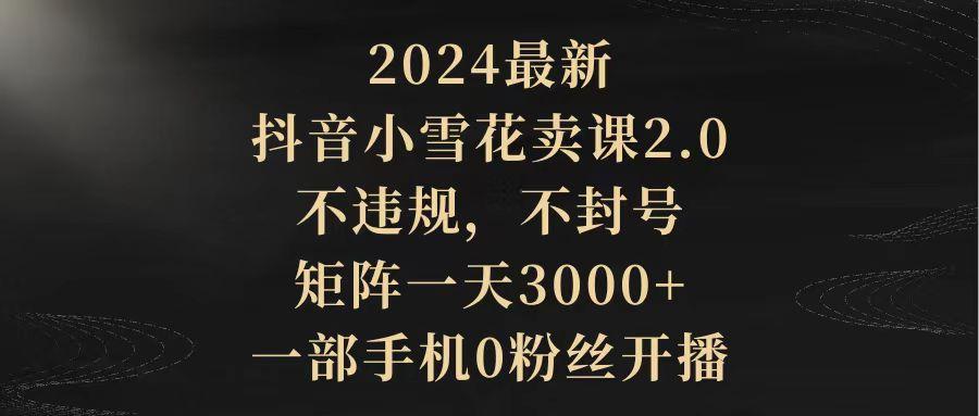 (9639期)2024最新抖音小雪花卖课2.0 不违规 不封号 矩阵一天3000+一部手机0粉丝开播-随风资源网