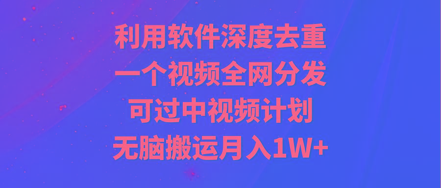 利用软件深度去重，一个视频全网分发，可过中视频计划，无脑搬运月入1W+-随风资源网