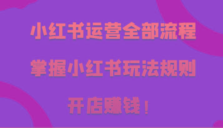 小红书运营全部流程，掌握小红书玩法规则，开店赚钱！-随风资源网
