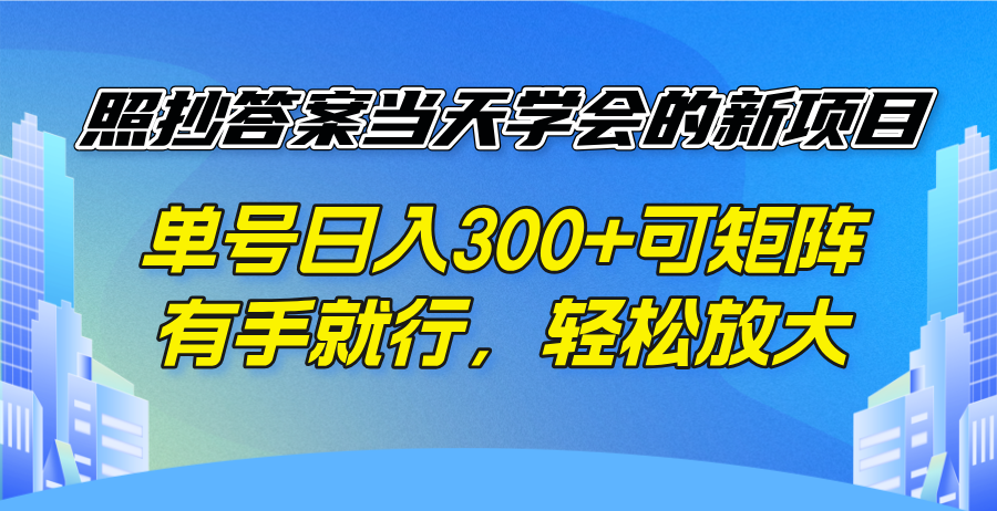 照抄答案当天学会的新项目，单号日入300 +可矩阵，有手就行，轻松放大-随风资源网