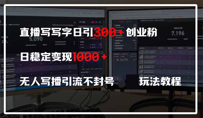 直播写写字日引300+创业粉，日稳定变现600+无人写播引流不封号，玩法教程-随风资源网