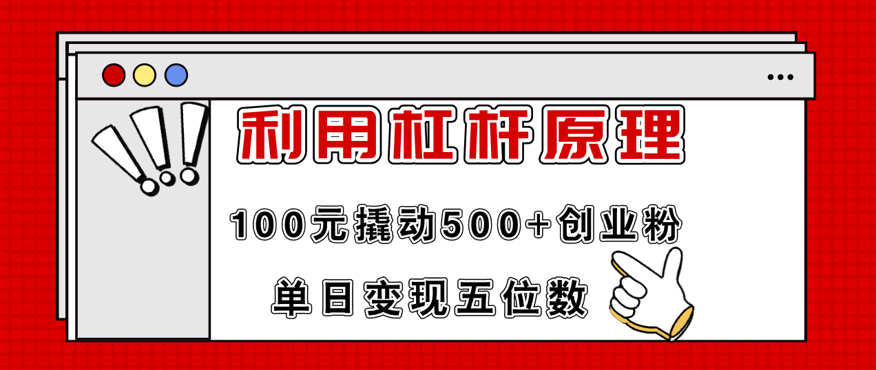 利用杠杆100元撬动500+创业粉，单日变现5位数-随风资源网
