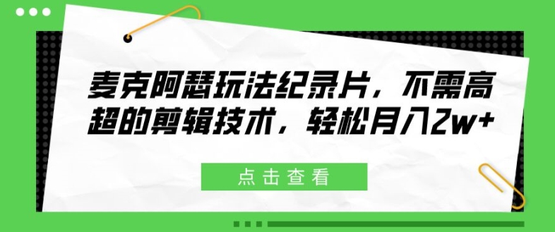 麦克阿瑟玩法纪录片，不需高超的剪辑技术，轻松月入2w+【揭秘】-随风资源网